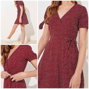 LOFT, NWT, Red Polka Dot Wrap Romper Dress w/ Tie, Size 6